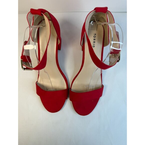Torrid Two Strap Womens Size 10.5W Red Suede Open Toe Heeled Sandals Shoes - Picture 3 of 16